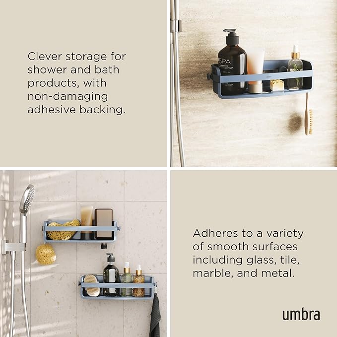 Umbra Flex Adhesive Shower Shelf for Bathroom, Slate Blue
