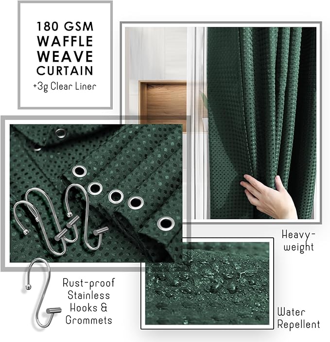 Clara Clark Bathroom Accessories Set - Bathroom Set, Bathroom Sets with Shower Curtain and Rugs, Shower Curtain Set with Bathroom Trash Can - Green - 22PC