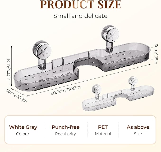 LECDOA Corrugated Suction Cup Storage Holder, 2025 New Movable Shower Shelf Suction Cup, No-Drill Wall-Mounted Storage Shelf, Luxury-Style Glacier Pattern (New Black 2pcs)
