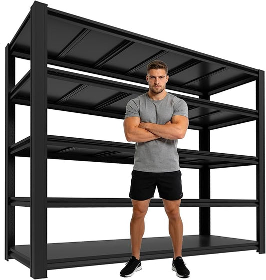 5-Tier Metal Storage Shelves, Adjustable Shelving Units, Boltless Assembly, Black, 61.88 x 23.88 x 84 Inch, for Warehouse Garage Shed Basement (5T-84H*61.88W*23.88D)