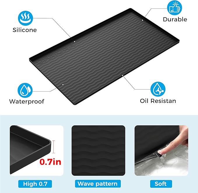 URMONA 22'' x 14'' Waterproof Silicone Under Sink Mat Cabinet and Counter Protector, Shelf Liner for Kitchen and Bathroom, Storage and Organizers, Litter Mat, Pet Cat Puppy Essentials(Black)