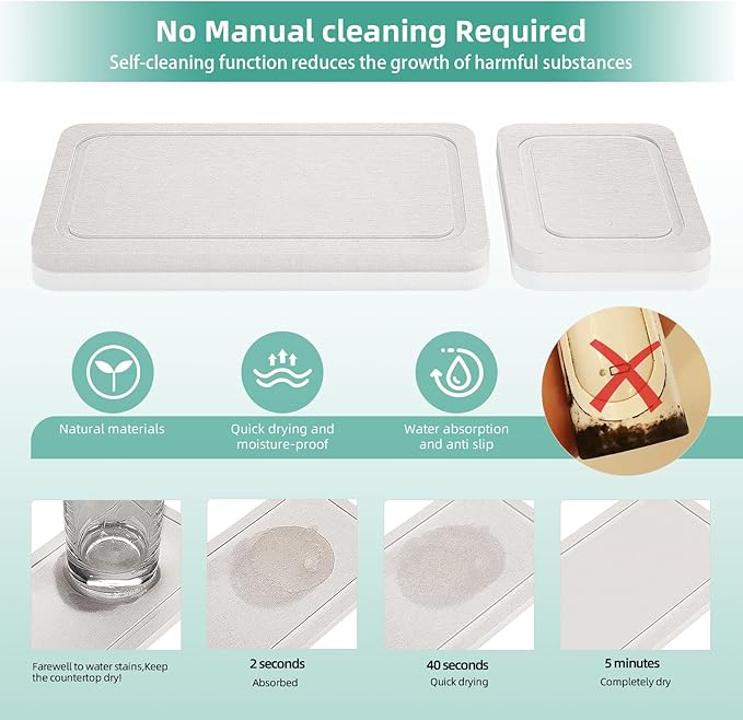 YONGAIJIA 8-Slot Toothbrush Holder with Quick-Dry Diatom Mud Board - Electric & Manual Toothbrush Organizer for Bathroom Countertop (White)
