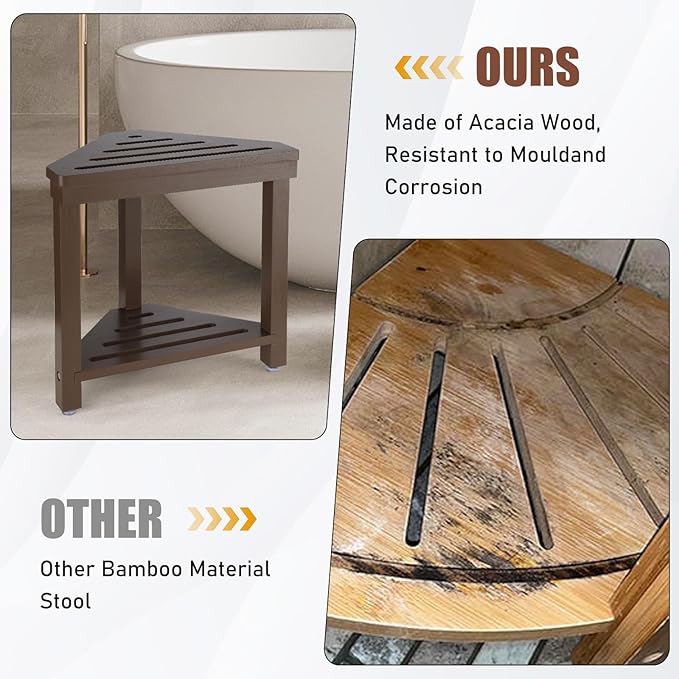 Boulphia Shower Foot Rest 14in, Acacia Wood Shower Stool for Shaving Legs (Walnut)