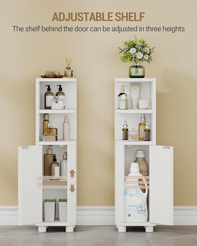 Hzuaneri Corner Cabinet, Small Bathroom Corner Cabinet with Doors, Narrow Storage Cabinets with Adjustable Shelves, Bathroom Organizers and Storage for Small Space, White BC20003X