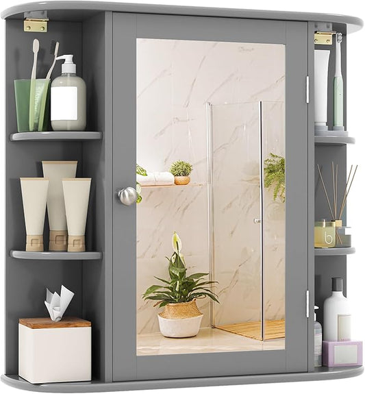 Tangkula Bathroom Wall Cabinet with Mirror, Modern Medicine Cabinet with Mirrored Door, 4 Internal Shelves & 6 Side Open Shelves, Wall Mounted Space-Saving Storage Organizer