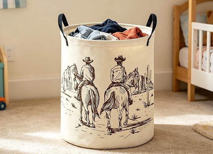ESSME Kids Laundry Basket,Cow boy Hamper Collapsible Canvas Waterproof Storage Bin for Boys, Cute Hamper,Gift Baskets(Cow boy)