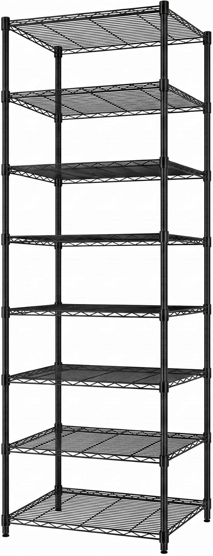 Finnhomy Heavy Duty 8 Tier Wire Shelving, 24x24x80.3 inches 8 Shelves Storage Rack with Thicken Steel Tube, Pantry Shelves for Storage, Adjustable Metal Shelving Unit, NSF Certified, Black