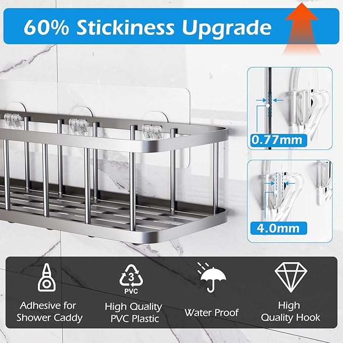 3 Pack Shower Caddy Adhesive Replacement, Shower Adhesive Strips, Strong Adhesive Hooks, Waterproof Sticker, No Drilling, for Bathroom Shelf and Kitchen Racks