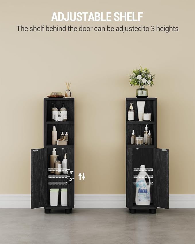 Hzuaneri Corner Cabinet, Small Bathroom Corner Cabinet with Doors, Narrow Storage Cabinets with Adjustable Shelves, Bathroom Organizers and Storage for Small Space, Black BC21004X