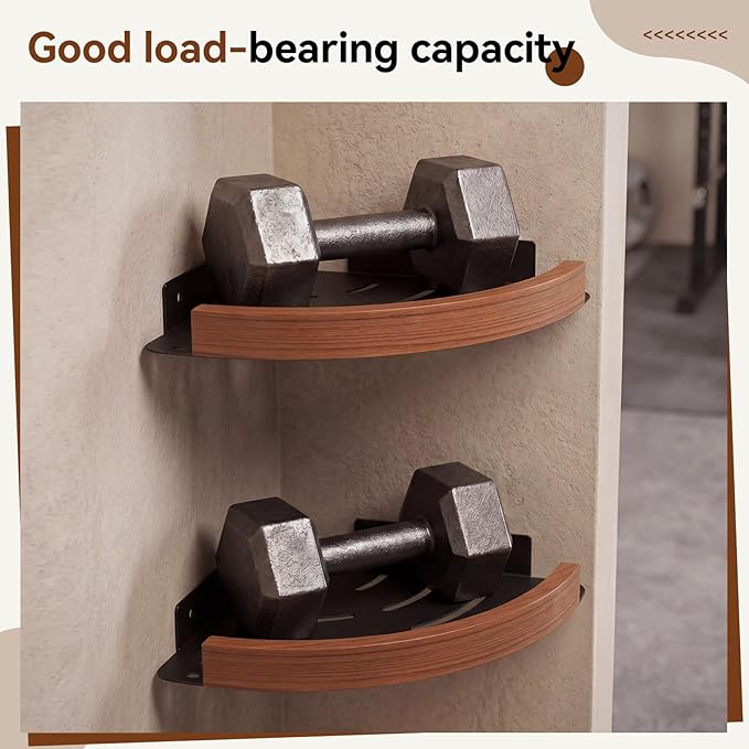Novabright 2 Pcs Corner Shower Shelf Walnut Wood Metal Corner Shower Caddy No Drill Adhesive Rustproof Triangular Bathroom Shelf Organizer for Home Bathroom