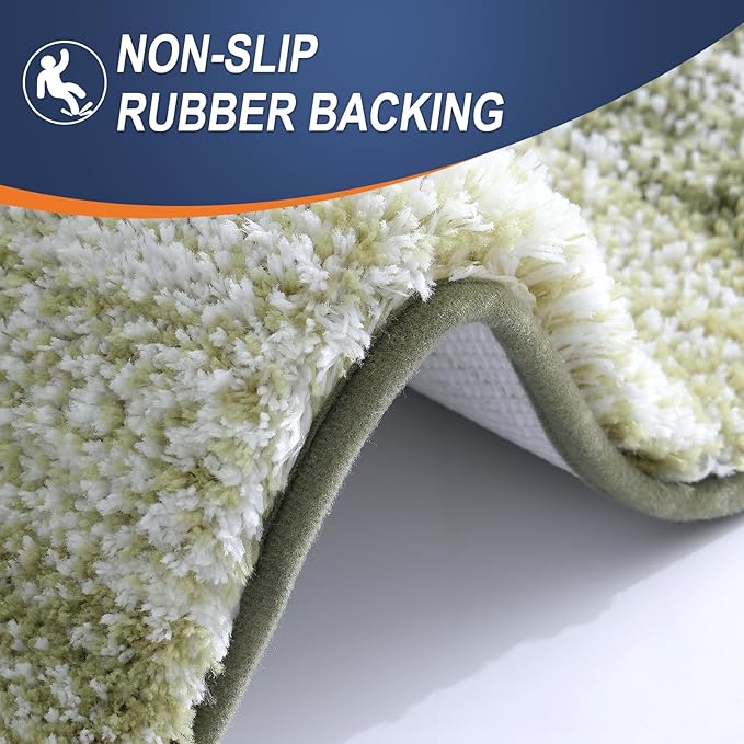 OLANLY Bathroom Rug Set 2 Piece, Soft Absorbent Microfiber Bath Mats and U-Shaped Contour Toilet Rug, Non-Slip, Machine Wash Dry, Plush Shaggy Bath Mats for Bathroom (24"x16"+24"x20", Dark Green)