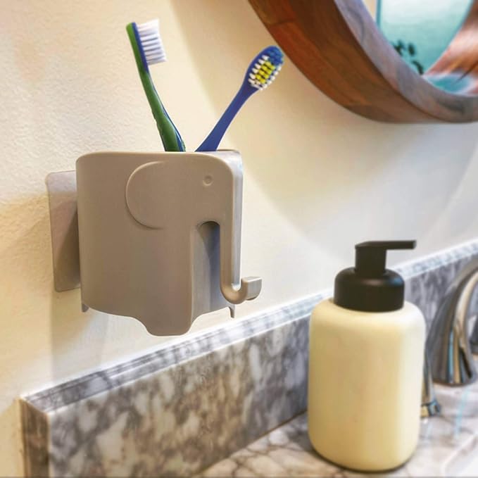 Cute Elephant Toothbrush & Pencil Holder – Fun Bathroom & Desk Organizer for Kids & Adults (Grey)