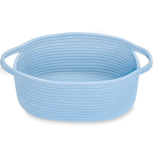 ABenkle Small Basket with Handles - Decorative Durable Rope Woven Storage Bin Shelf Storage Organizer Cube, Easter Baby Gift Basket, 12"x8"x5", Blue