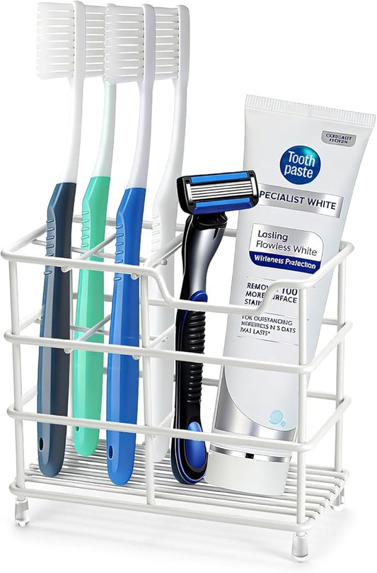 Toothbrush Holders for Bathrooms, Stainless Steel Toothbrush Holder for Kids and Adults, Electric Toothbrush and Toothpaste Holder, Rustproof Bathroom Accessories Organizer, White Small