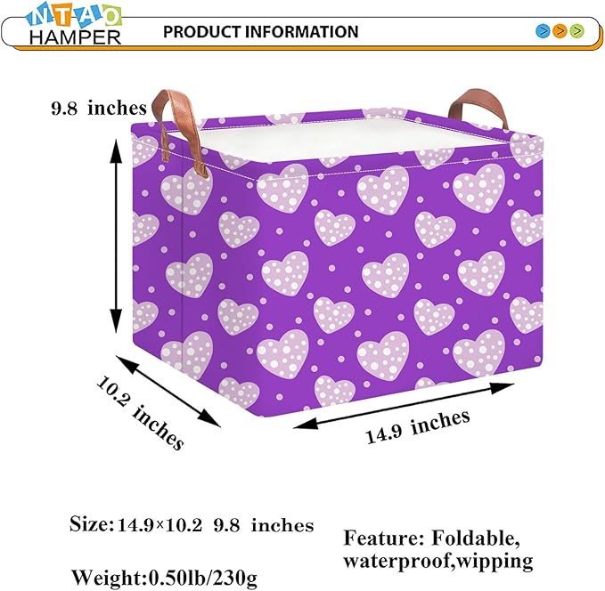 NTAOHAMPER Children's Day Gifts Father Purple Love Fabric Storage Basket Empty with Handles, Books Box, Baby Shower Baptism Lovely Storage24L(Purple Love)