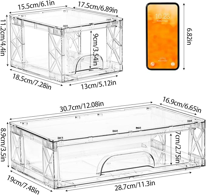 Stackable Storage Drawers 3 Pack Bathroom Undersink Organizers Simply Assembled Plastic Bins, Containers for Cosmetics, Bathroom, Kitchen, Cabinets, Snack