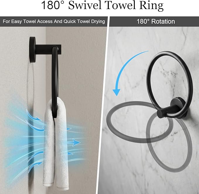 10-Pieces Matte Black Bathroom Accessories Set, 16 Inch Bath Towel Bar Set, SUS 304 Stainless Steel Hardware Set, Towel Racks, Hand Towel Holder, Black Shower Sets for Bathroom Decor Wall Mounted