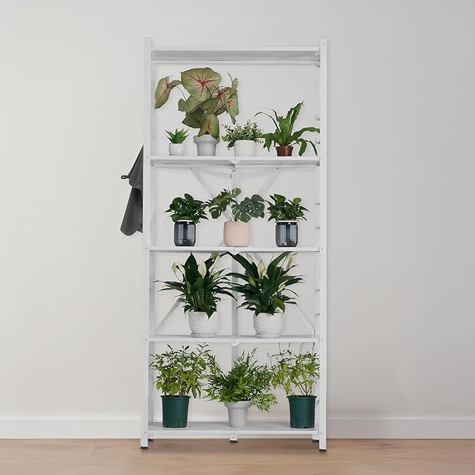 VEVOR 5-Tier Foldable Storage Shelf, 32W x 14D x 72H Inch Folding Metal Rack Shelving Unit, Heavy Duty No Assembly Organizer Shelf with 5 Wheels & 4 Hooks for Pantry, Kitchen, Garage, Basement, White