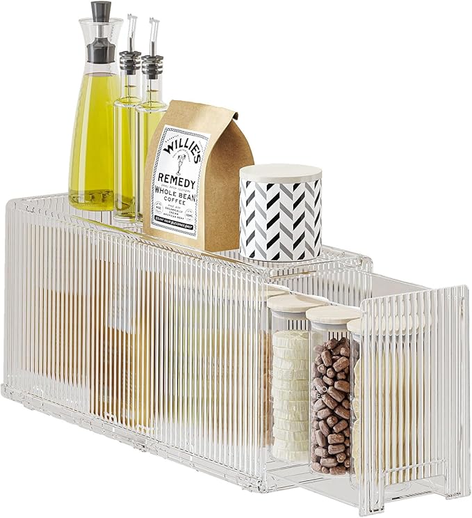 KHNR Slim Kitchen Spice Rack Organizer, 1 Tier Narrow Gap Storage Shelf with Wheels, Food Grade PET Seasoning Bottle Holder for Refrigerator Side or Cabinet Gap, Clear White