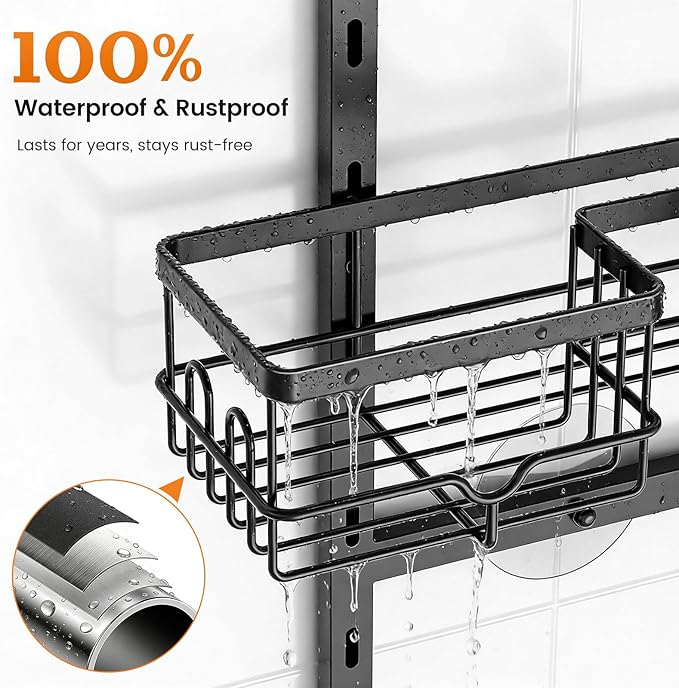 Vatex Shower Caddy Hanging Organizer, 3 Tier Adjustable Bathroom Shelves, Rustproof Over The Showerhead/Door Hanging Shelf for Inside Shower - No Drilling Shower Rack Bath Storage With Soap Holder