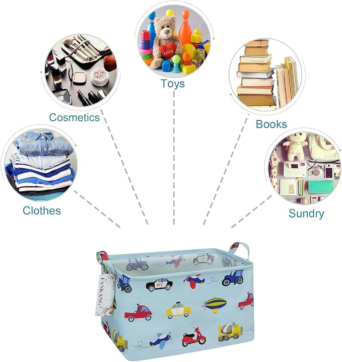 Storage Basket,Nursery Hamper Canvas Laundry Basket Foldable with Waterproof PE Coating Storage, Office, Bedroom, Clothes,Toys (Rec-Car)