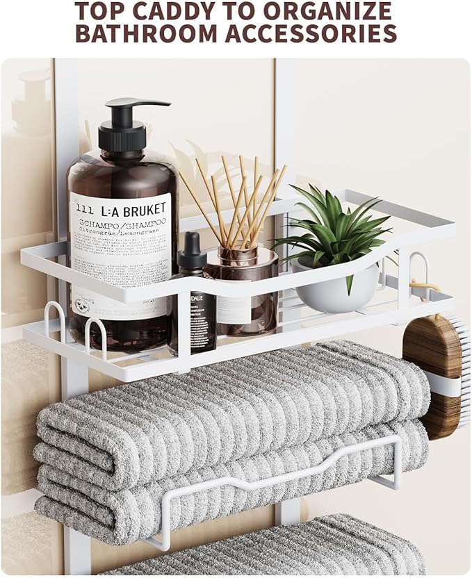 Aetyord Hanging Towel Racks for Bathroom No Drill - Over The Door 6-Tier Bath Towel Storage Organizer for Small Bathrooms - Back Door Large Tiered Towel Holder Hanger for Rolled Towels RV Camper White