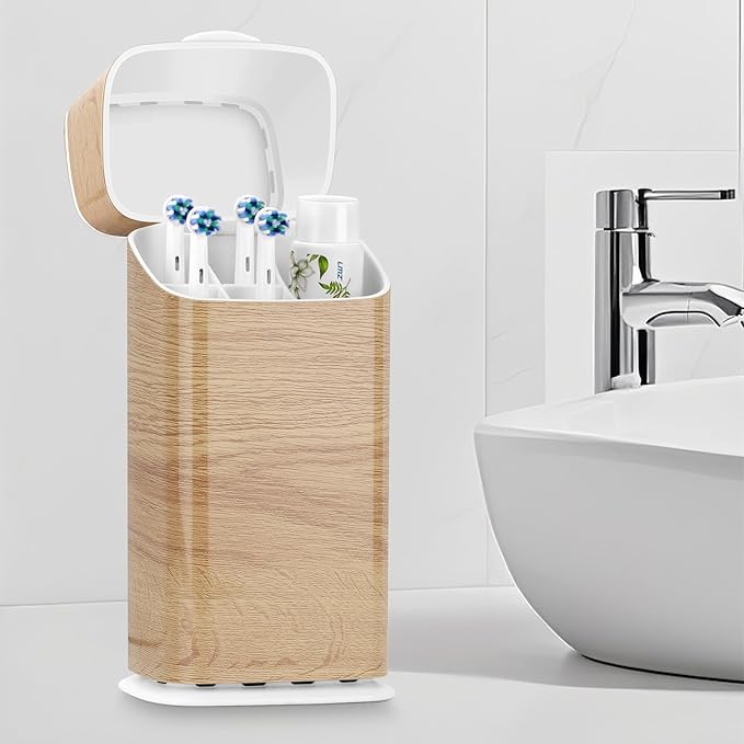 GFWARE Wood Toothbrush Holders - Enclosed Electric Toothbrush Holders for Bathrooms with Cover, Dustproof Toothbrush Holder with Lid, Covered Toothbrush Holder