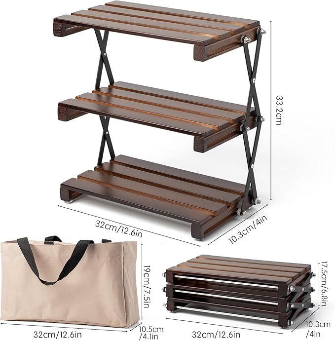 3-Tier Compact Storage Rack - Lightweight,Camping Shelves, Lightweight Compact for Outdoor Picnic，Foldable Storage Shelves Portable Folding Camping Table with Storage
