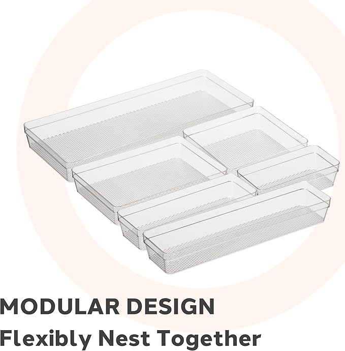 Oggi Clear Drawer Organizer - 3" X 6.25"- Ideal for Organizing Kitchen Drawers, Office, Desk, Silverware, Kitchen Utensils, Cosmetics and Bathrooms