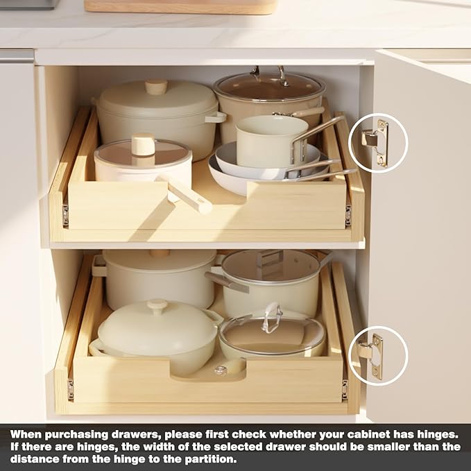 Pull Out Cabinet Organizer, 29''W×21''D Sliding Drawers for Cabinets, Soft Close Slide Out Wooden Pull out Drawers, Base Cabinet Organization for Kitchen, Pantry, Bathroom