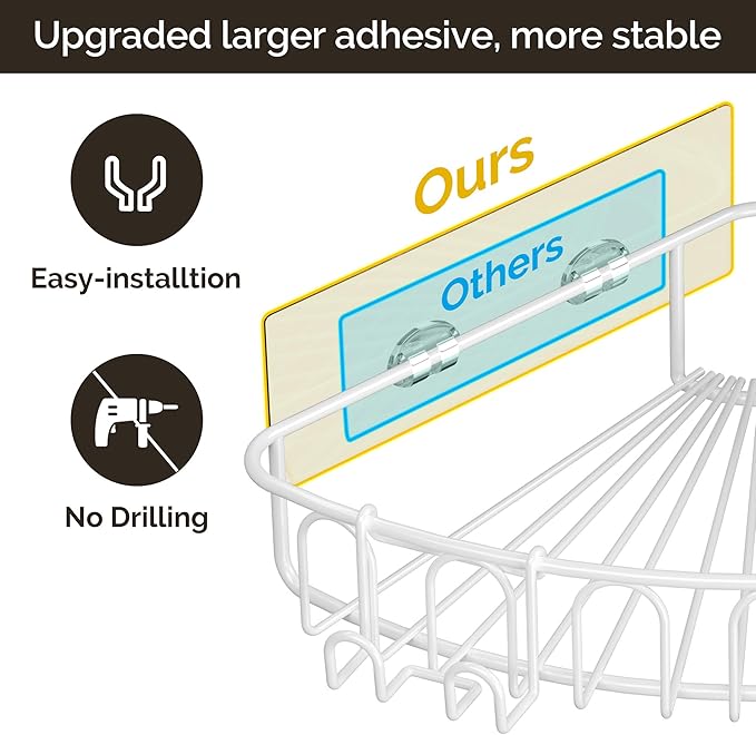 Orimade Corner Shower Caddy Stainless Steel with Hooks Wall Mounted Bathroom Shelf Storage Organizer Adhesive No Drilling 3 Pack, White Only for 90-Degree Corner