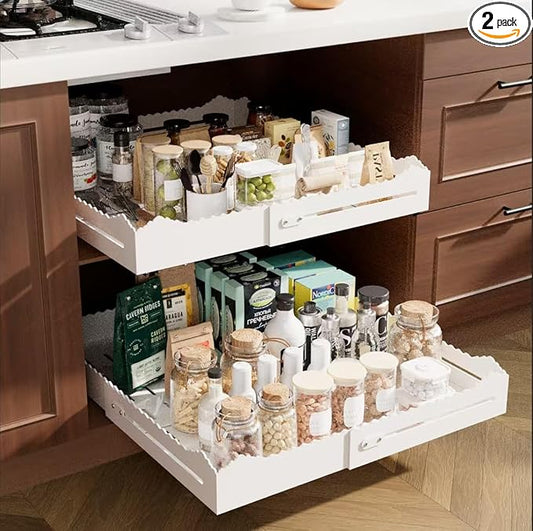 2 Pack Pull Out Cabinet Organizer, Expandable Width (12"-18") and Depth (13.7"-23.6"),Pull Out Drawers for Cabinets, Slide Out Drawers for Kitchen Cabinets with Sturdy Metal Pull Out Shelves (2)
