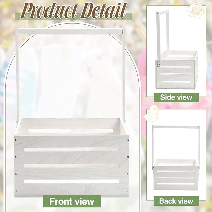 Suzile White Wooden Baby Shower Crate Closet Wood Basket for Gifts with Handle Boy Girl Clothes Gender Reveal Storage Box for Newborn New Parent (Classic)