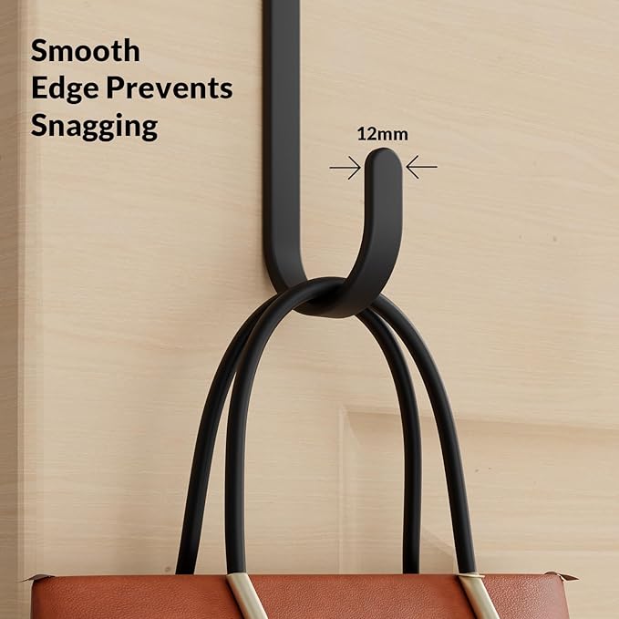 4 Pack Door Hooks for Hanging Clothes & Towels, Heavy Duty Over The Door Organizer Rack for Purses, Hats, Fits Most Standard Interior Doors (Up to 1.4")
