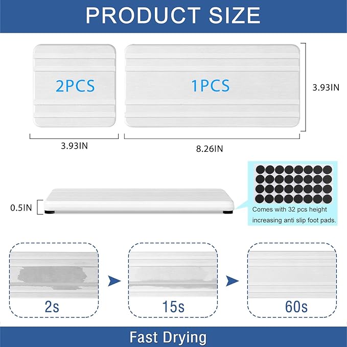 3PCS Water Absorbing Stone Tray, DryingNeat Diatomite Stone Sink Tray, Instant Dry Sink Coasters, Kitchen Sponge Hand Soap Holder, Bathroom Sink Vanity Trays,8 * 4inch and 4 * 4inch
