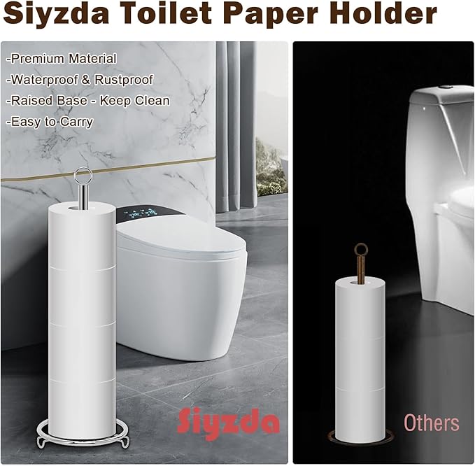 Bath Toilet Paper Holder, Metal Toilet Tissue Roll Organizer Storage, Tissue Paper Holder Stand for Bathroom/Kitchen Countertop, 21" H (Chrome)