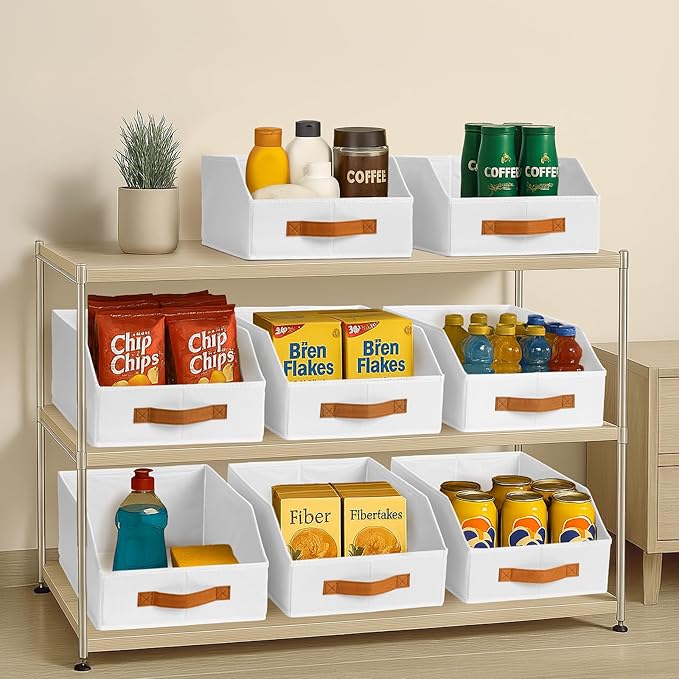 Homsorout Fabric Storage Bins for Organizing - 6 Pack Large Trapezoid Collapsible Storage Bins with Front Handle, Closet Organizers and Storage for Bedroom, Home Shelves, Small Spaces, White