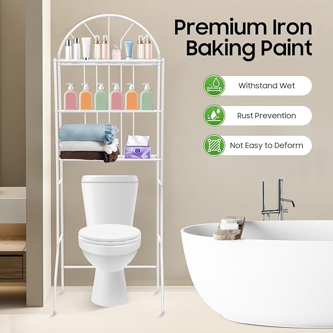 Over-The-Toilet Storage Cabinet Rack, 3-Tier Freestanding Above Over Toilet Storage Shelf for Towels, Toiletries, & Essentials