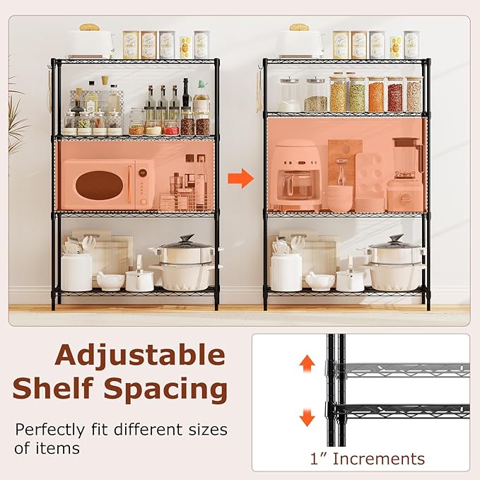 GOFLAME 4-Tier Metal Storage Shelving Unit, Heavy-Duty Adjustable Utility Shelf with V-Shaped Wire Rack, 600 LBS Storage Organizer for Home, Kitchen, Garage, Basement, 36”L x 14”W x 54.5”H