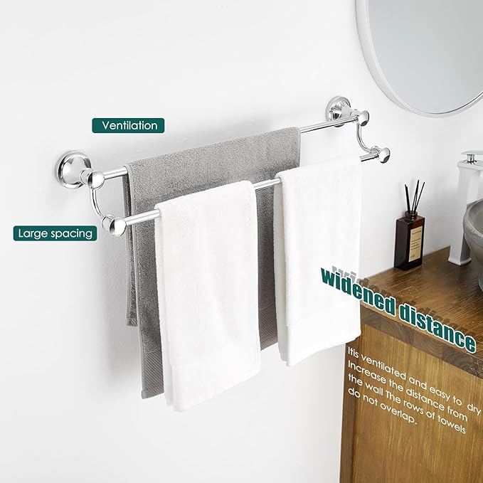 Hoimpro Adjustable Retractable 12-25 Inches Stainless Steel Bathroom Towel Bar, Bathroom Accessories Bath Hotel Double Towel Bar Rod Hanger Wall Mounted Towel Holder Towel Rack, Polished Chrome