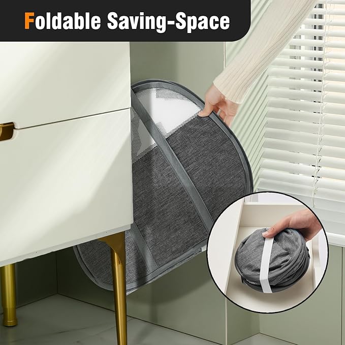 TECHMILLY Pop Up Foldable Laundry Basket, 90L Large Capacity Square & Tear Proof Laundry Hamper with Reinforced Handles for Dirty Clothes Storage in Dorm, Laundry Room, Bathroom, Grey(Fabric)