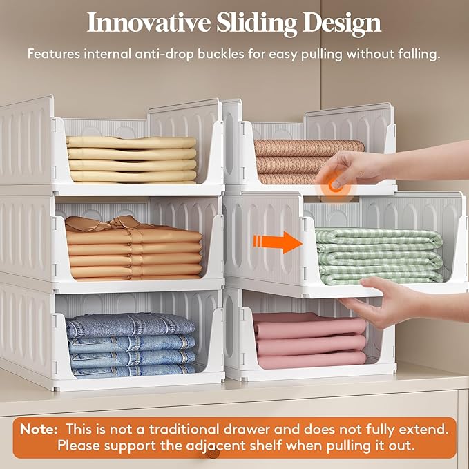 Lifewit 16 Pack Stackable Closet Organizers and Storage Basket for Clothes, Plastic Sweater Storage Bins for Wardrobe, Multifunctional Pants Organizer for RV, Pantry, Kitchen, Dorm, 16.5" Depth