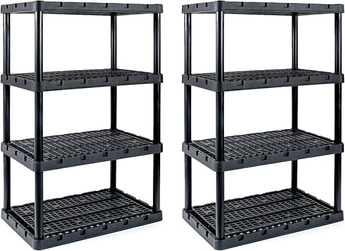 Gracious Living 2 Pack XL Heavy-Duty Storage Shelves, Knect-A-Shelf 4-Shelf Ventilated Storage Shelving Rack for Home Organization, Black