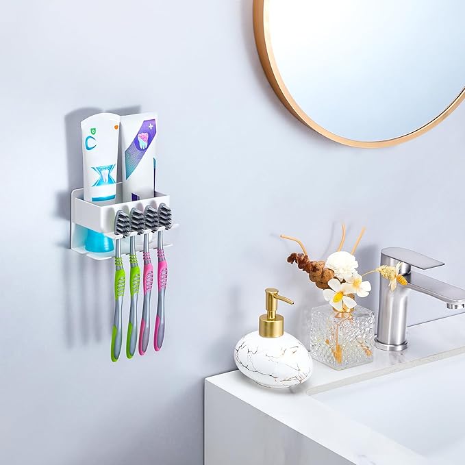 Toothbrush Head Holders, Electric Tooth Brush Head Holder, Adhesive Toothpaste Holder for Shower Bathrooms, Wall Mounted Tooth Brushing Holder Organizer Storage (White, Small)