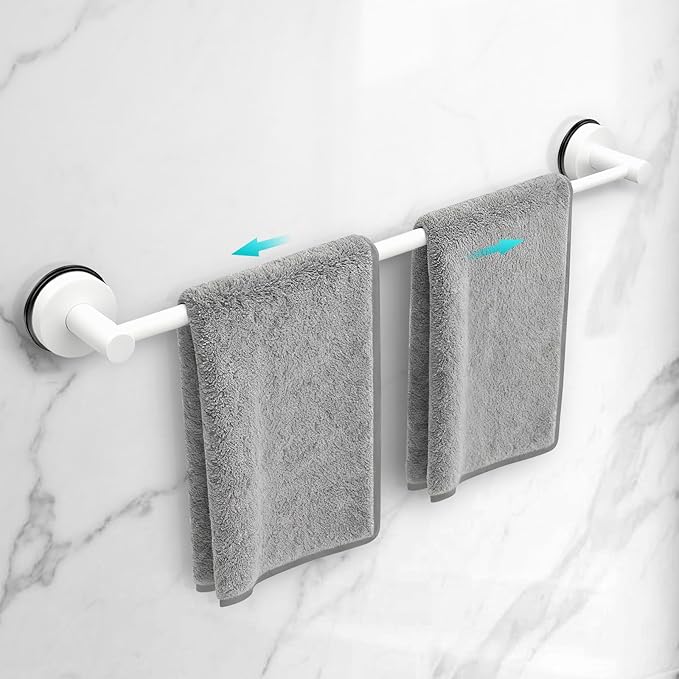 Adjustable Suction Cup Towel Bar for Bathroom Wall,14.6Inch~24 Inch Towel Racks for Bathroom,Stainless Steel Bath Towel Holder for Shower(Matte White)