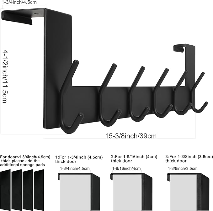 WEBI Over The Door Hooks Door Hanger:Over The Door Towel Rack with 6 Coat Hooks for Hanging,Towel Hanger Door Coat Hanger Door Coat Rack for Towels,Jacket,Clothes,Back of Bathroom,Black