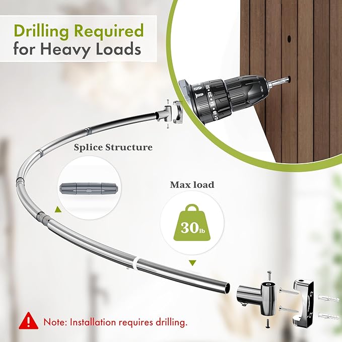 AmazerBath 20-84 Inches Arched Curved Shower Curtain Rod, Heavy Duty Shower Rod Rust Proof Bathroom Curtain Rod, Adjustable Telescoping Design Easy Segmented Installation, Need to Drill, Chrome