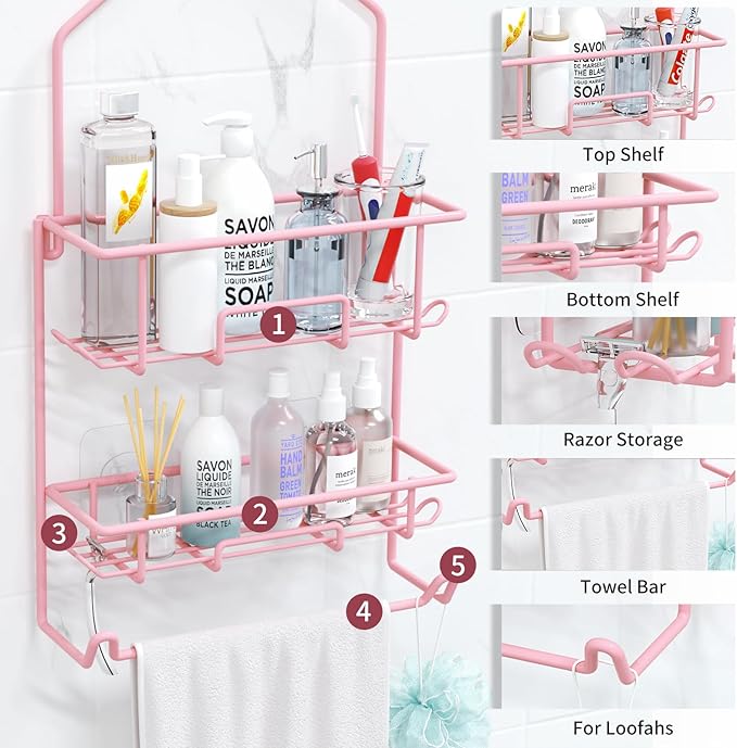 TreeLen Shower Caddy Pink, Large Shower Racks for Inside Shower, Pink Bathroom Organizer, Gift for Girlfriend