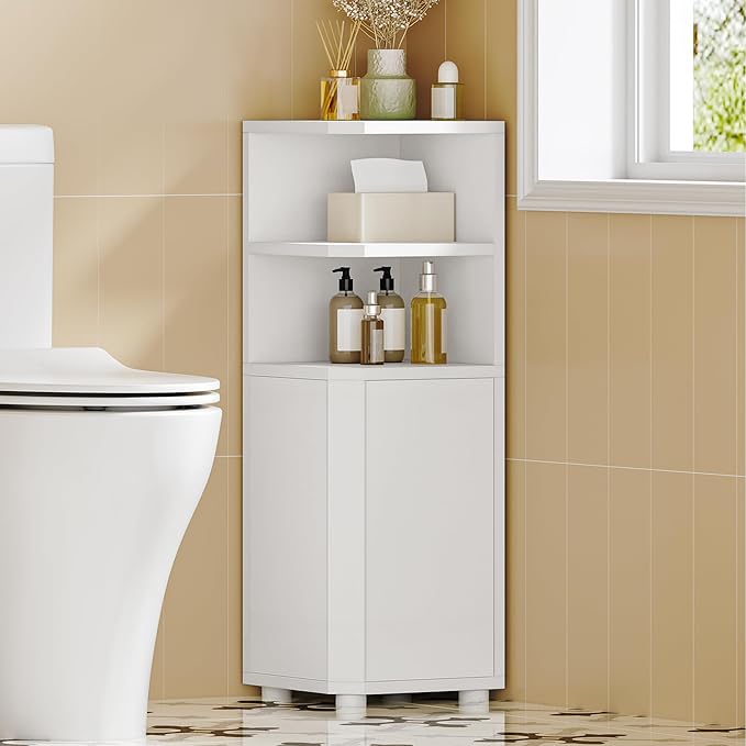 Hzuaneri Corner Cabinet, Small Bathroom Corner Cabinet with Doors, Narrow Storage Cabinets with Adjustable Shelves, Bathroom Organizers and Storage for Small Space, White BC21003X