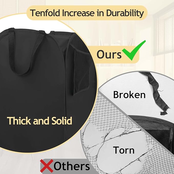 House Again Upgraded Polyester Pop-up Laundry Hamper, 70L (18.5 Gal) Laundry Basket with Durable Handles Solid Bottom High Carbon Steel Frame and Side Pocket, Easy to Open and Fold Flat for Storage